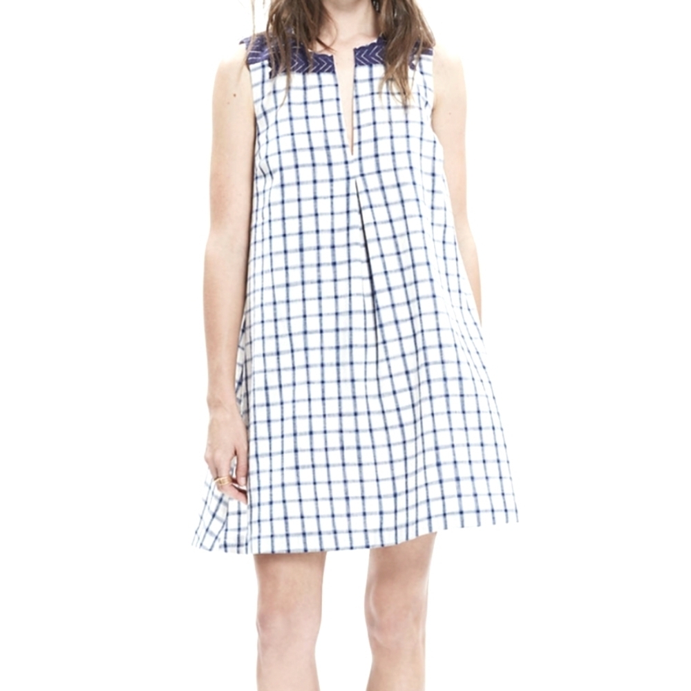 Madewell Women's Of White/Blue Plaid A-Line Dress Size (S)